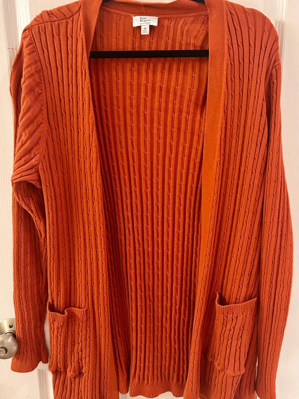 Kim Rogers Rust Orange Open-Front Ribbed Cardigan - Picture 1 of 2